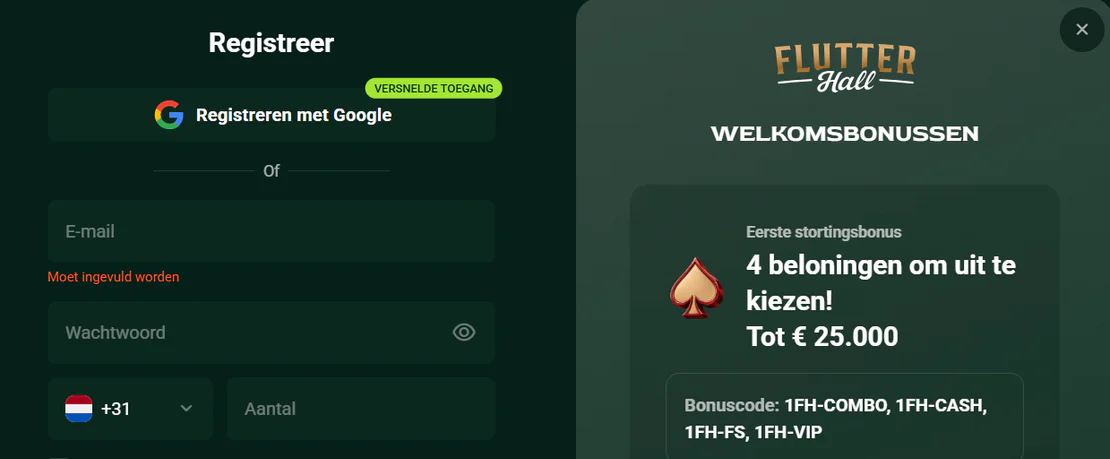 flutterhall casino registratie