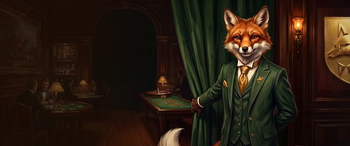 Vos in maatpak in een klassieke casinozaal